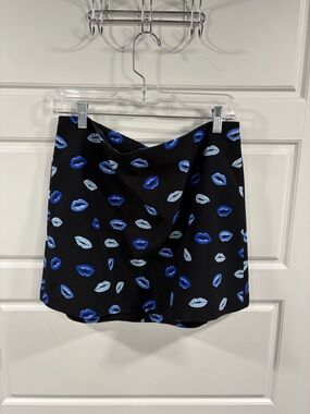 Zara Black Mini Skirt with Blue Lip Print